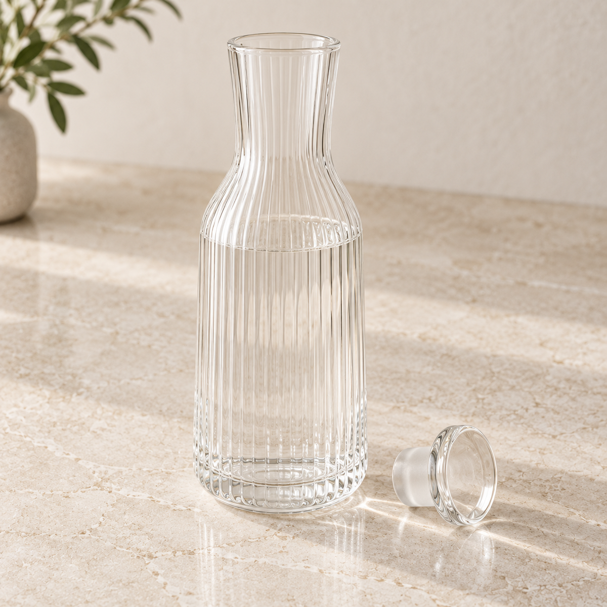 Ribbed Glass Water Carafe