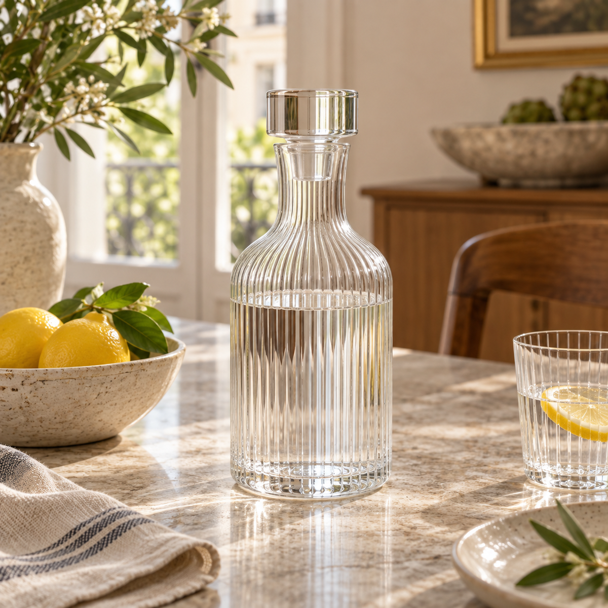 Ribbed Glass Water Carafe